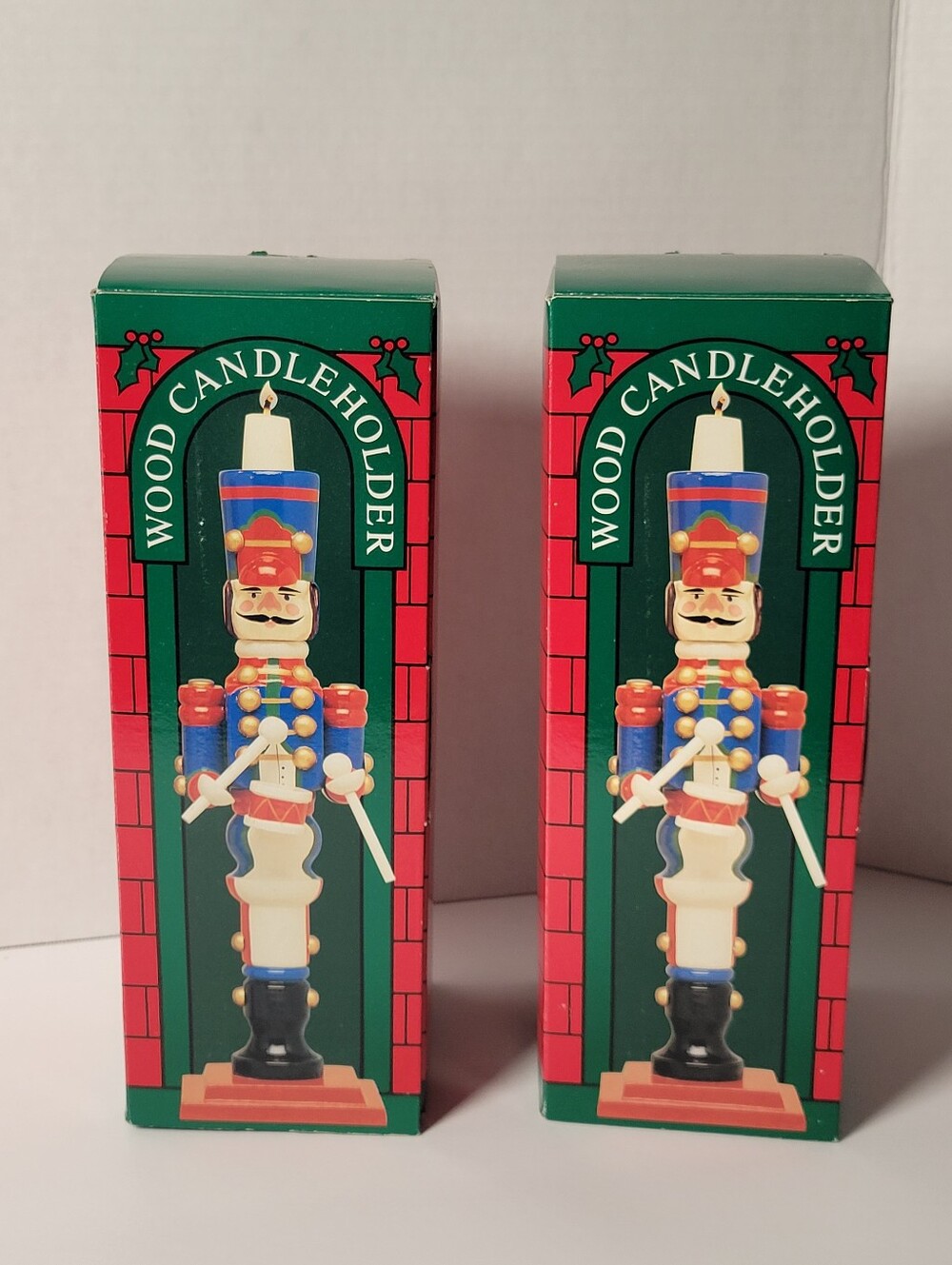 Drumming Soldier Wood Candleholder Set